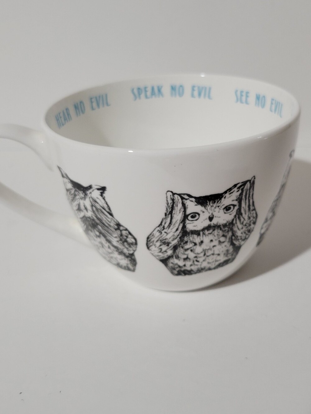Portobello "Hear Speak See No Evil" Owl Mug with Inner Blue Text